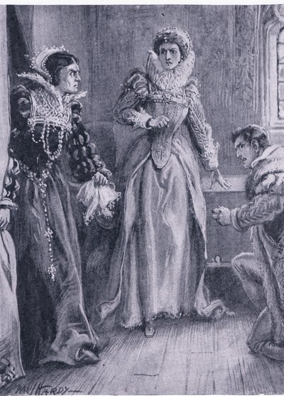 Königin Mary Elizabeth und Courtenay, Illustration aus The Worlds Library of Best Books, ca. 1940 von Paul Hardy
