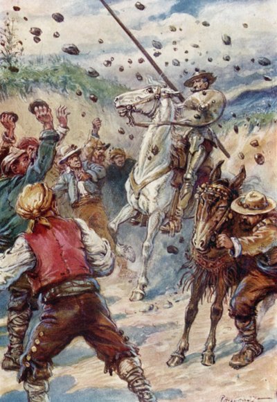 Sie bewarfen Don Quixote mit einem Steinhagel von Paul Hardy