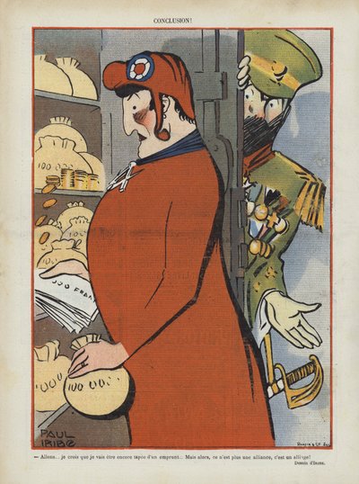 Satire auf das französisch-russische Bündnis. Illustration für Le Rire von Paul Iribe