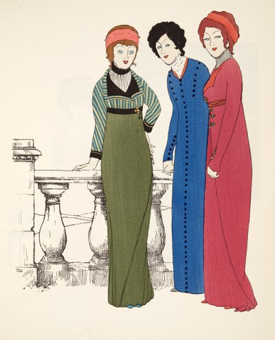 Drei Empire-Abendmäntel aus Les Robes de Paul Poiret, veröffentlicht 1908 von Paul Iribe