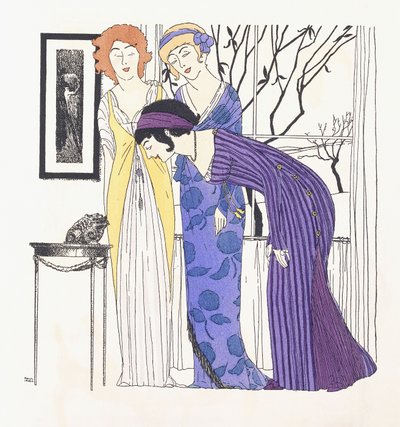 Drei Damen und ein potenzieller Prinz Charming (als Frosch) von Paul Iribe