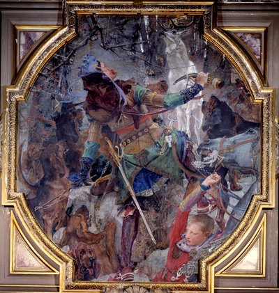 Die Vision des Heiligen Hubertus, der bei der Jagd in einem Wald Gott in Form eines Hirsches sieht. Leinwand von Paul Jacques Aimé Baudry (1828-1886) 1882 Chantilly, Musée Condé von Paul Jacques Aimé Baudry