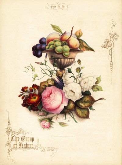 Blumenstrauß aus Rosen mit Trauben und Pfirsichen in Vase von Paul Jerrard