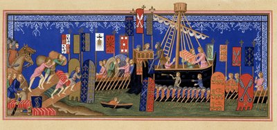 Einschiffung der Ritter des Heiligen Geistes für den Kreuzzug - basierend auf einer Miniatur des 14. Jahrhunderts, in Militär- und religiöses Leben im Mittelalter und in der Renaissance von Paul Lacroix, Paris von Paul Lacroix