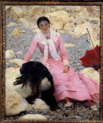 Porträt von Fernande Mathey (1857-1941) am Strand von Paul Mathey
