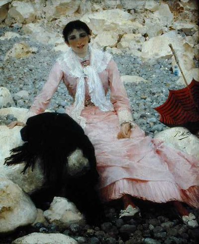 Porträt der Frau des Künstlers am Strand von Paul Mathey