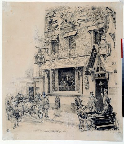Ansicht des Eingangs zum Cabaret du Chat Noir. Tintenzeichnung von Paul Merwart (1855-1902) 19. Jahrhundert Paris, Musée Carnavalet von Paul Merwart