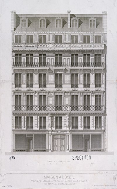 Entwurf für einen Wohnblock im Haussmann-Stil in der Rue de la Paix, Paris, ca. 1860 von Paul Mesnard