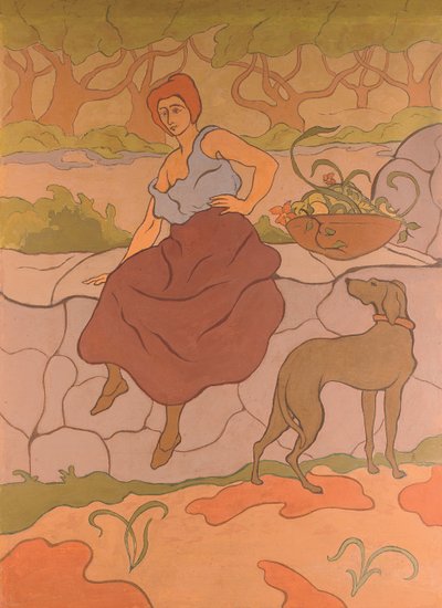 Frau und Hund mit einem Halsband; Femme au chien qui porte un collier, ca. 1894-1895 von Paul Elie Ranson