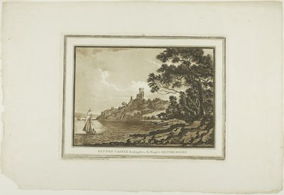Benton Castle Blick hinunter zum Milford Haven, aus Zwölf Ansichten in Aquatinta nach Zeichnungen vor Ort in Südwales von Paul Sandby