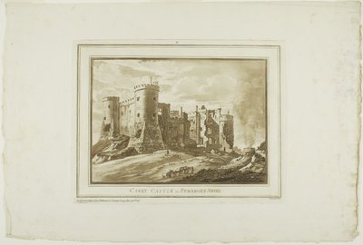 Carey Castle in Pembroke Shire, aus Zwölf Ansichten in Aquatinta von Zeichnungen vor Ort in Südwales von Paul Sandby