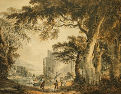 Figuren auf einem Weg vor Rochester Castle von Paul Sandby