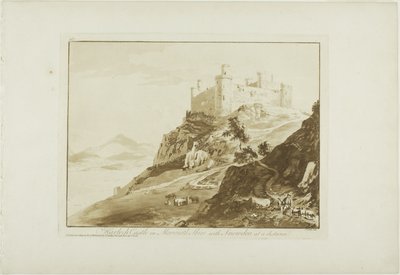 Harlech Castle in Merioneth Shire mit Snowdon in der Ferne von Paul Sandby