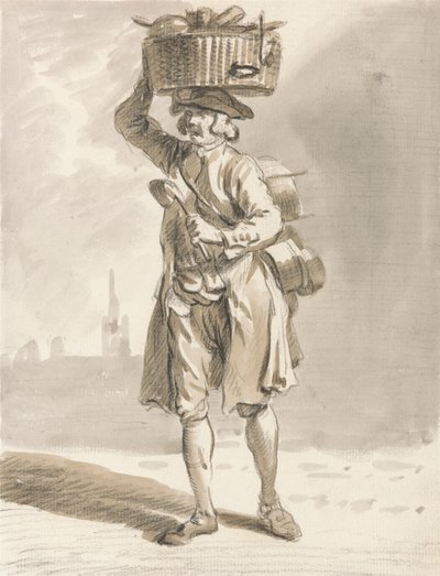 London Cries: Ein Mann mit einem Korb (Mann verkauft Töpfe und Pfannen) von Paul Sandby
