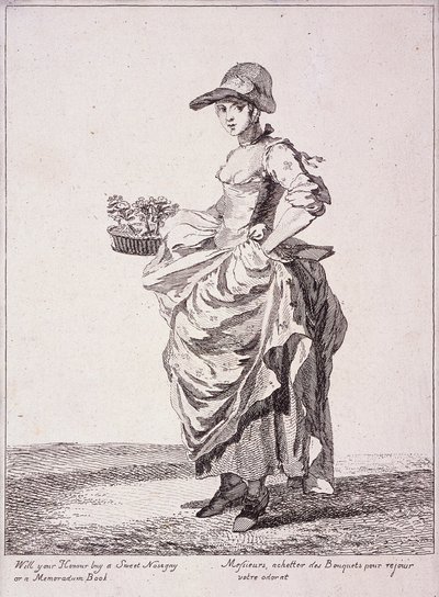 Nasensträußchen- und Memo-Buch-Verkäufer, Rufe von London, 1760 von Paul Sandby