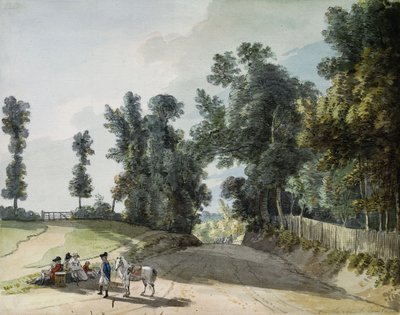 Auf dem Weg nach Tonbridge: Reisende ruhen sich an einem Band neben der Straße aus von Paul Sandby