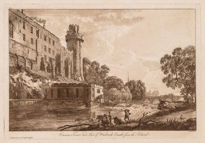 Ansichten von Warwick Castle: Caesars Turm und Teil von Warwick Castle von der Insel, 1776 von Paul Sandby