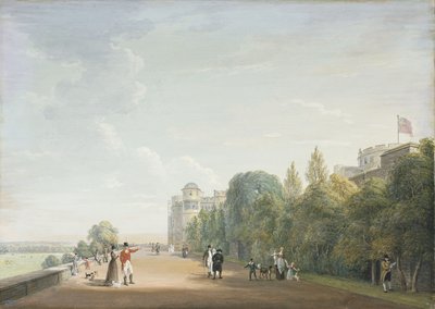 Windsor Castle: die Nordterrasse mit Blick nach Osten, mit eleganten Figuren, 1803 von Paul Sandby