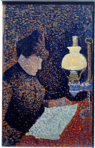 Frau unter der Lampe. Pointillismus. Gemälde von Paul Signac von Paul Signac