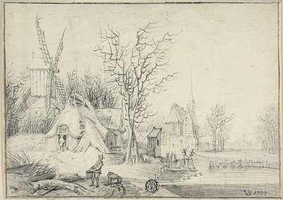 Dorf mit Windmühle und Kirche von Paul Theodor van Brussel