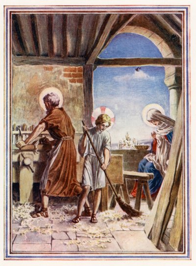 Die Werkstatt von Nazareth (Farblitho) von Paul Vincent Woodroffe
