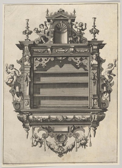 Wandmontiertes Regal aus Verscheyden Schrynwerck von Paul Vredeman de Vries