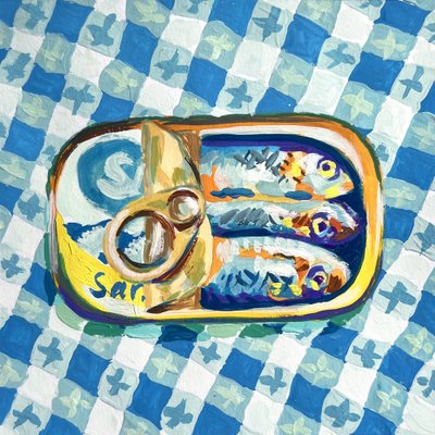 Sardinen auf Blauem Schachbrett von Pauline Wegman | Key and Sea Creative