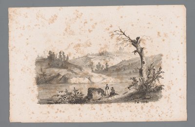 Hügellandschaft mit Fluss von Paulus Lauters