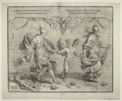 Amor tanzt mit zwei allegorischen Frauen, 1612 von Paulus Moreelse