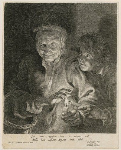 Alte Frau und Junge mit Kerzen von Paulus Pontius
