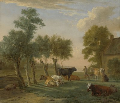 Kühe auf einer Wiese in der Nähe eines Bauernhofs, 1653 von Paulus Potter