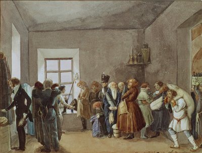 Empfangsraum des Polizeikommissars am Vorabend eines Feiertags, 1837 von Pavel Andreevich Fedotov
