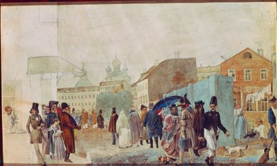 Straßenszene im Regen in Moskau von Pavel Andreevich Fedotov