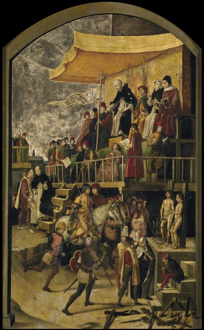 Der heilige Dominikus leitet ein Auto-da-fé, ca. 1495 von Pedro Berruguete