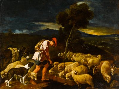 Jakob tränkt Labans Schafe vor geschälten Zweigen, ca. 1612-1622 von Pedro Orrente