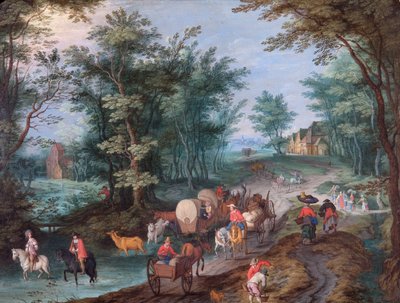 Landschaft mit Figuren, die einen Bach überqueren von Peeter Gysels