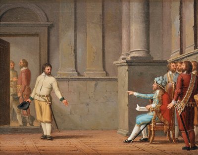 Engelbrekt Engelbrektsson vor Erik III. (Erik von Pommern), von Pehr Hilleström von Pehr Hilleström