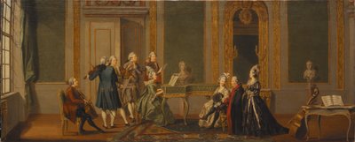 Gustavianischer Innenraum mit einer Musikgesellschaft von Pehr Hilleström