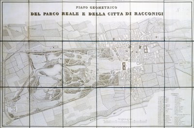 Plan von Park Royal und der Stadt Racconigi von Pelagio Palagi