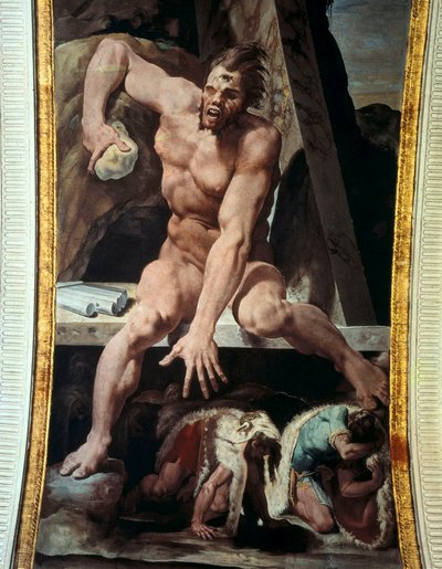 Odysseus und seine Gefährten fliehen aus der Höhle des Polyphem. Fresko von Pellegrino Tibaldi