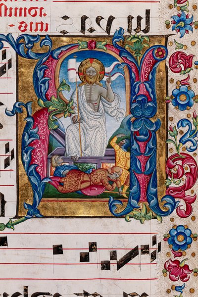 Piccolomini-Bibliothek: Chorbuch, cod. 101.7, ff. 14r mit „Auferstehung Christi“, von Pellegrino di Mariano (Detail) von Pellegrino di Mariano