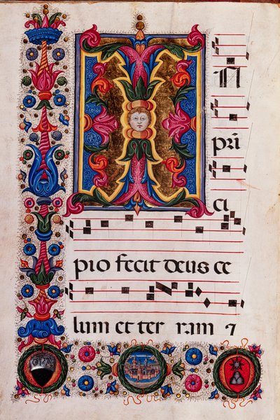 Piccolomini-Bibliothek: Chorbuch, Cod. 5.E, ff. 4v mit „Blattinitiale“, von Pellegrino di Mariano von Pellegrino di Mariano