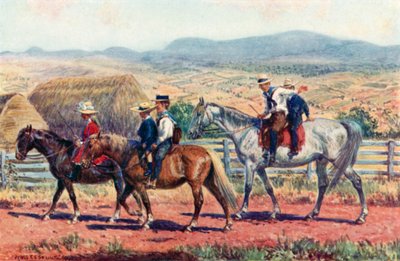 Australische Kinder reiten zur Schule von Percy F.S. (after) Spence