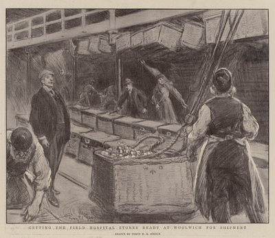 Vorbereitung der Feldlazarettvorräte in Woolwich für den Versand von Percy F.S. Spence