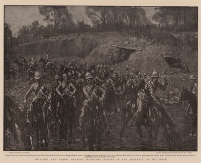 Dämmerung und Frieden, Kavallerie tränkt Pferde in der Sicherheit der Dämmerung von Percy F.S. Spence