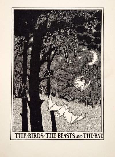 Die Vögel, die Tiere und die Fledermaus, aus Hundert Fabeln von Äsop, veröffentlicht 1903 (Gravur) von Percy J. Billingshurst