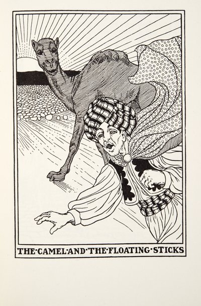 Das Kamel und die schwimmenden Stöcke, aus Fontaine Fabeln, veröffentlicht 1905 von Percy J. Billingshurst