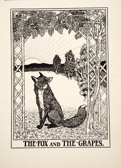 Der Fuchs und die Trauben, aus Hundert Fabeln von Äsop, veröffentlicht 1903 von Percy J. Billingshurst