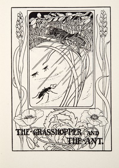 Die Grille und die Ameise, aus Fontaine Fables, veröffentlicht 1905 von Percy J. Billingshurst