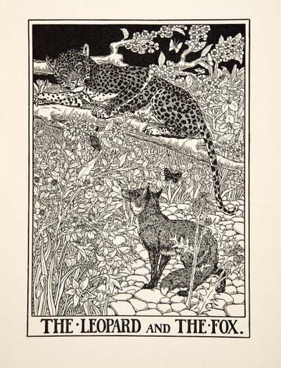 Der Leopard und der Fuchs, aus Hundert Fabeln von Aesop, veröffentlicht 1903 von Percy J. Billingshurst